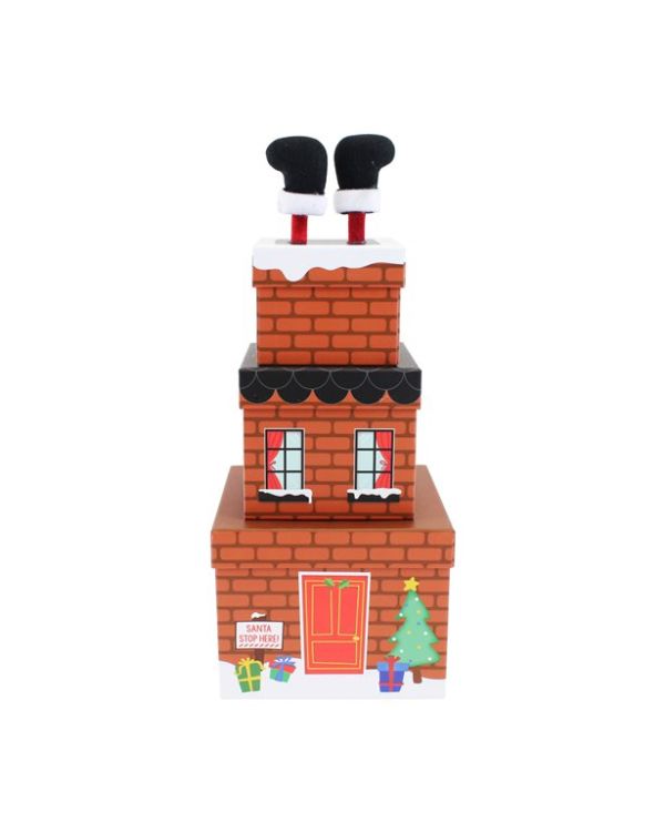 Santa Chimney Plush Stacking Boxes - 35cm (3pk)