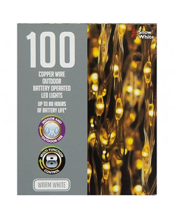 100 Warm White Outdoor Copper Wire - Battery Operated
