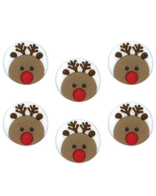 Reindeer Face Sugar Cake Toppers (6pk)