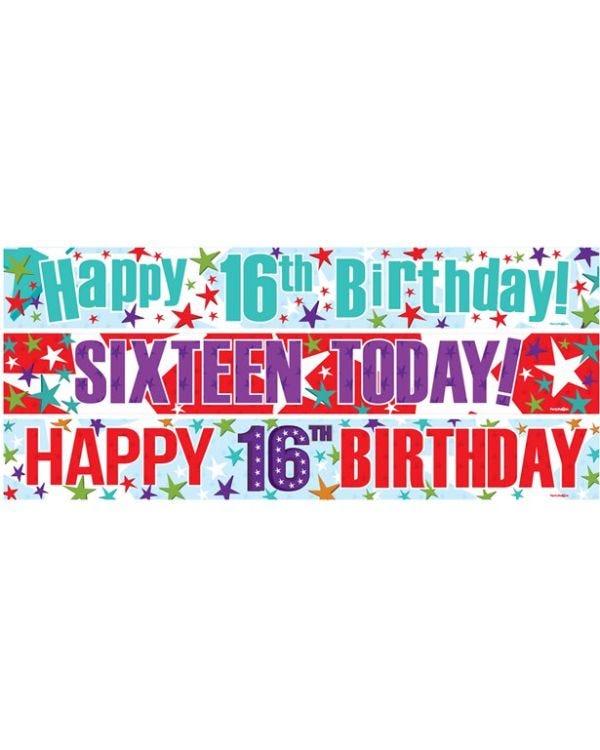 Happy 16th Birthday Paper Banners - 1m (3pk)