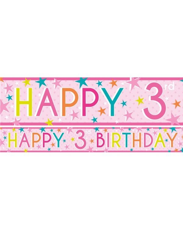 Girls 3rd Birthday Paper Banners - 1m (3pk)