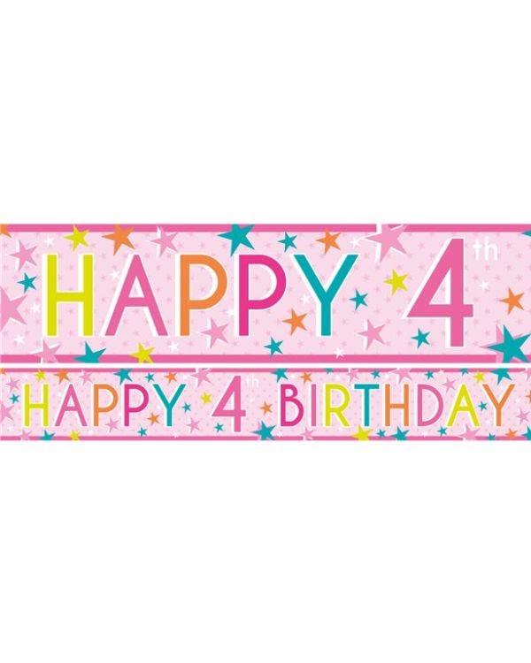 Girls 4th Birthday Paper Banners - 1m (3pk)