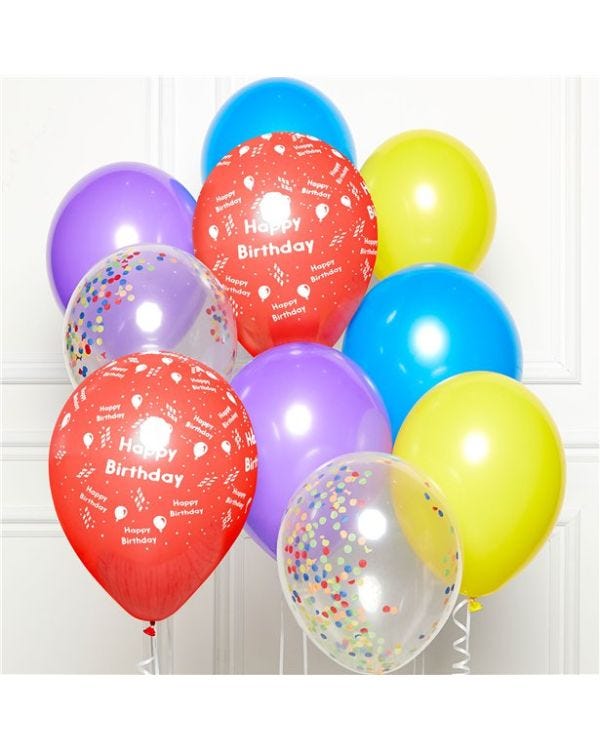 Primary Happy Birthday Latex Balloons- 11&quot; (10pk)