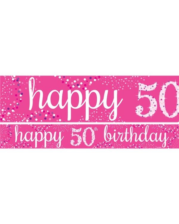 50th Birthday Pink SparklingCelebration Paper Banners -1m (3pk)