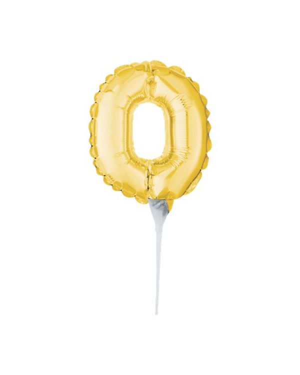 Air-Filled Gold Balloon Number 0 Cake Topper - 15cm