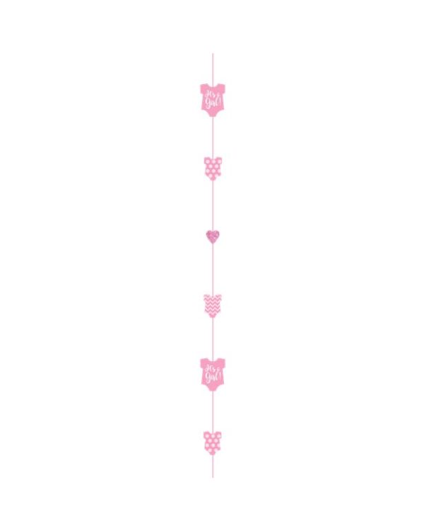 Pink Baby Girl Glitter Paper Balloon Tail - 1.8m