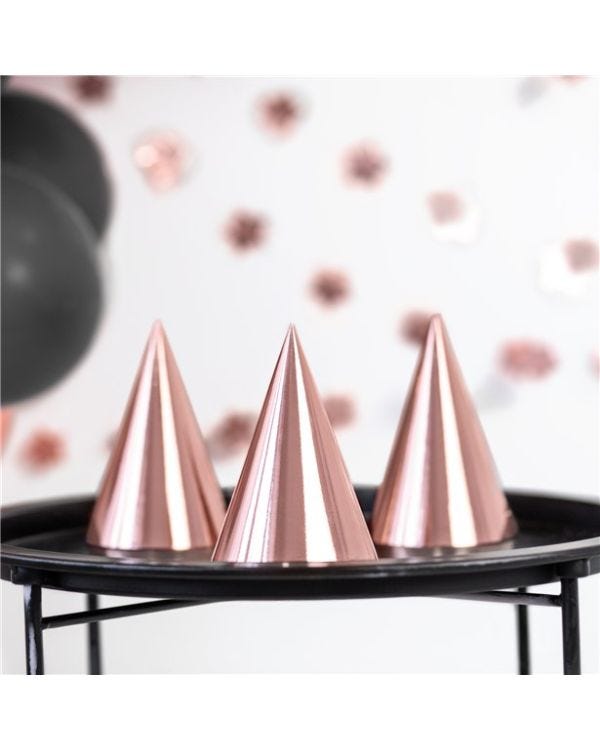 Rose Gold Metallic Cone Hats (6pk)