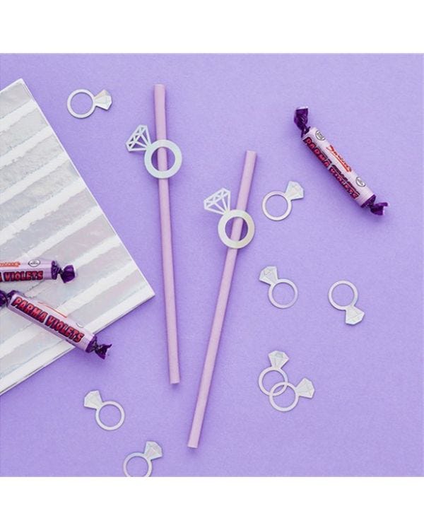 Bride Squad Diamond Ring Paper Straws - 20cm (20pk)