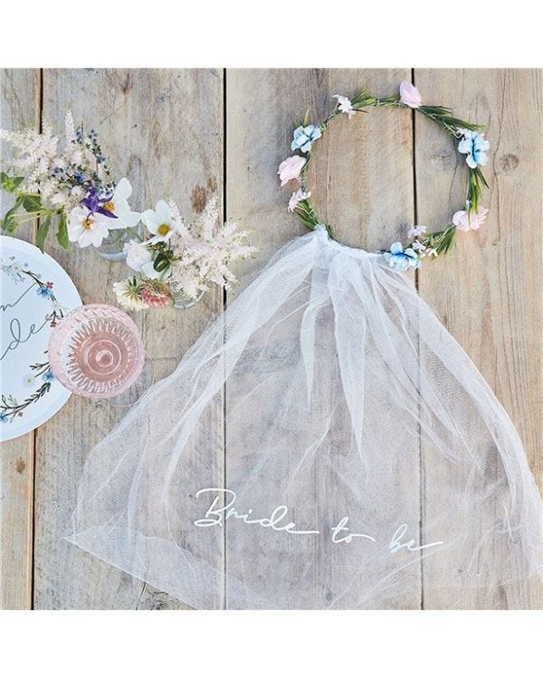Bride To Be Veil With Floral Crown