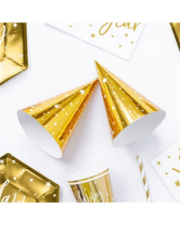 Metallic Gold Star Cone Hats (6pk)