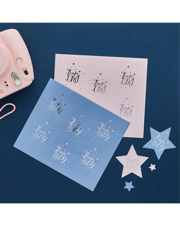 Gender Reveal Team Boy &amp; Team Girl Stickers (24pk)