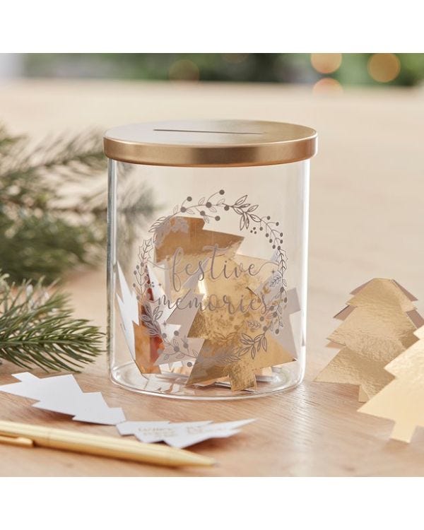Festive Memories Glass Jar with Gold Tree Notelets