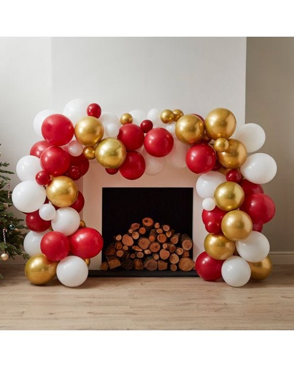 Gold, Red &amp; White Balloon Arch