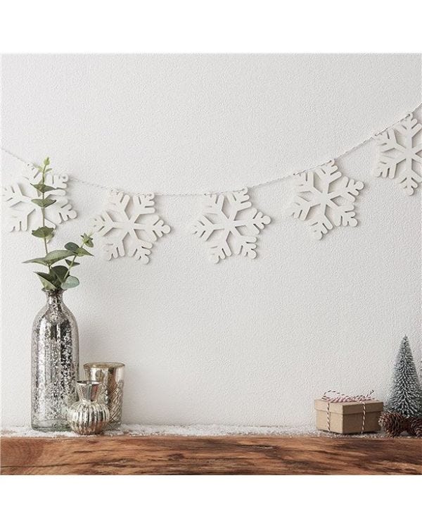 White Wooden Snowflake Bunting - 2m