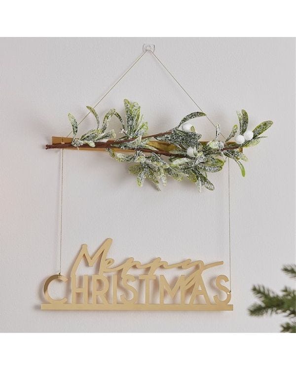 Gold Acrylic Merry Christmas Wreath with Mistletoe