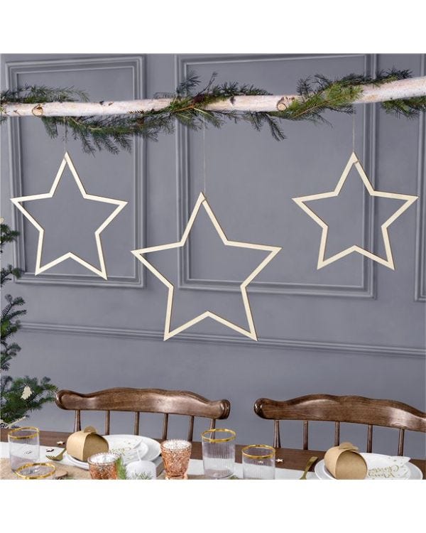 Star Wooden Decorations (3pk)
