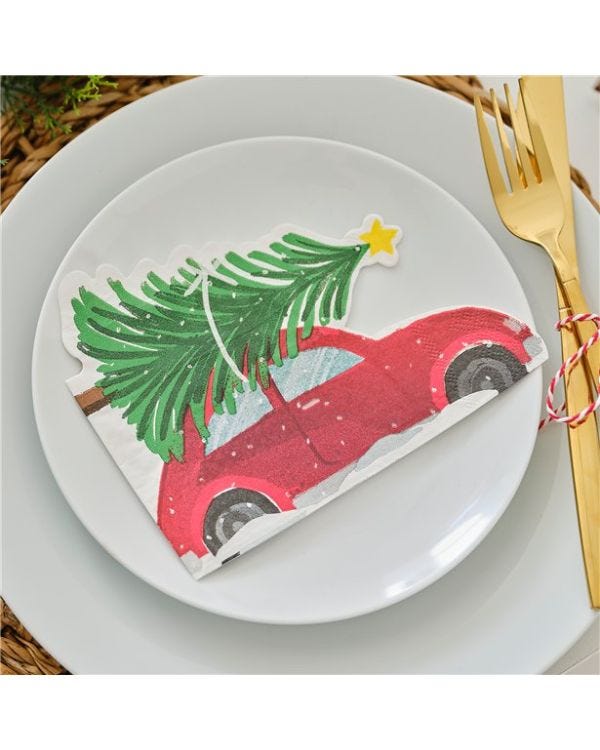 Festive Car Paper Napkins - 33cm (16pk)
