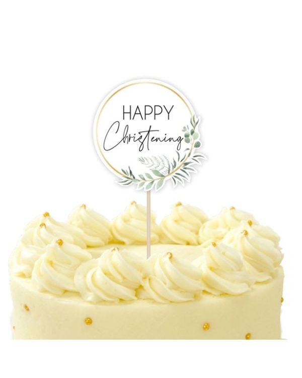 Botanical Celebration Christening  Card Cake Topper