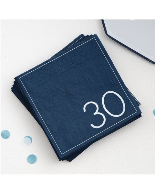 Mix It Up Blue 30th Paper Napkins - 33cm (16pk)