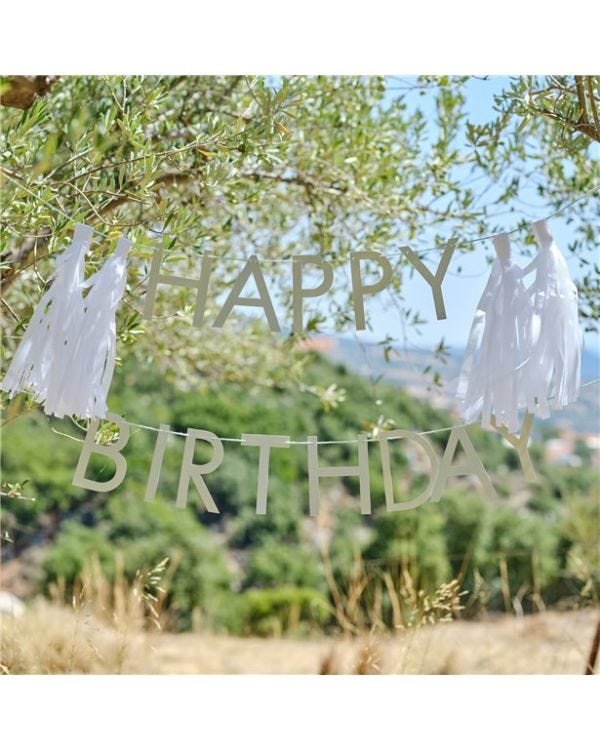Eco Sage Green &#039;Happy Birthday&#039; Letter Banner With Tassels - 1.5m