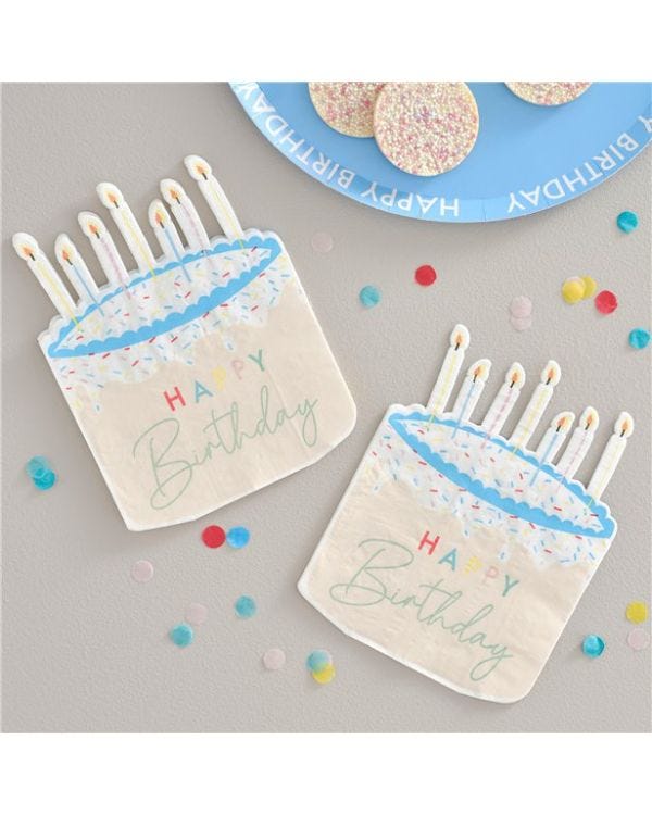 Cake Shaped Happy Birthday Eco Paper Napkins - 33cm (16pk)