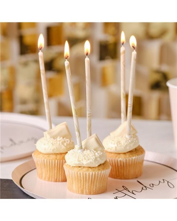 Nude &amp; Champagne Gold Tall Marble Candles (12pk)