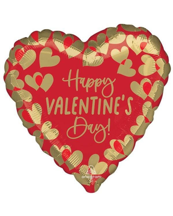 Happy Valentines Gold Hearts Balloon - 18&quot; Foil