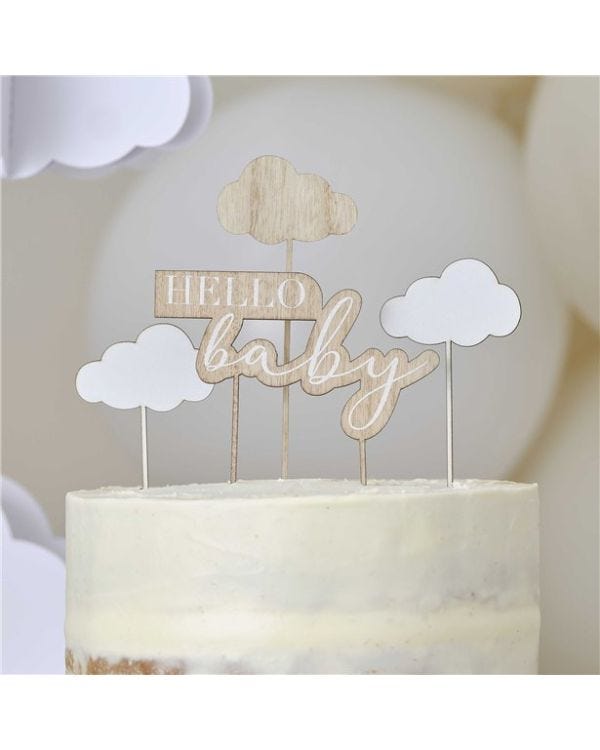 Hello Baby With Clouds Sugar Cake Toppers (7pk)