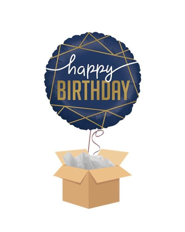Navy Geode Happy Birthday Balloon - Delivered Inflated