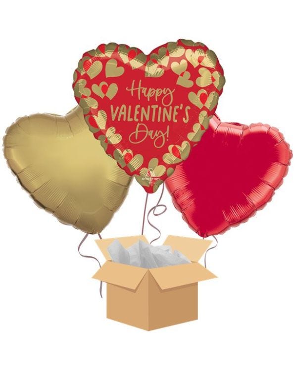 Gold Hearts Valentine&#039;s Balloon Bouquet - Delivered Inflated