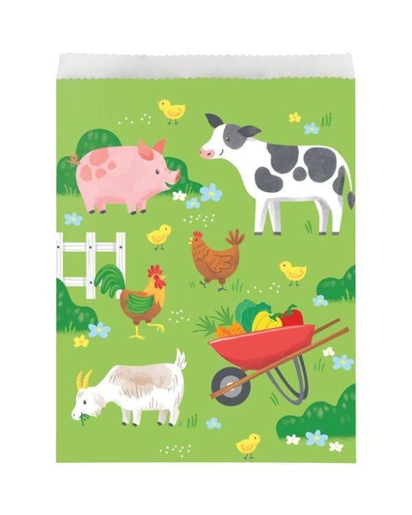 Farm Animals Paper Treat Bags - 16.5cm x 22cm (8pk)
