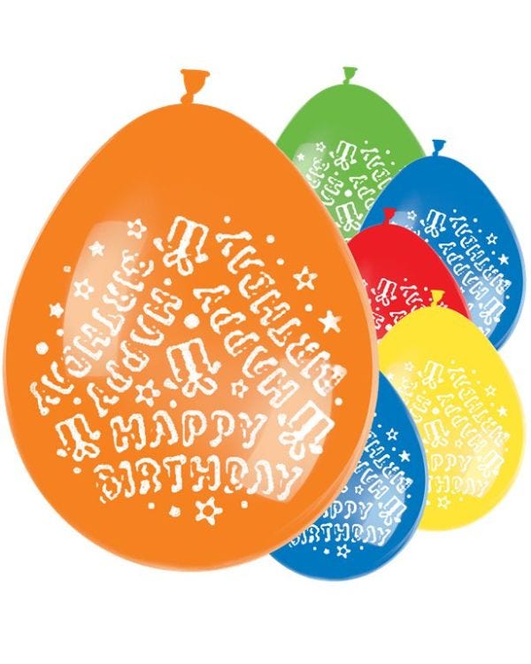 Multi Happy Birthday Balloons (Balloons) (10pk)