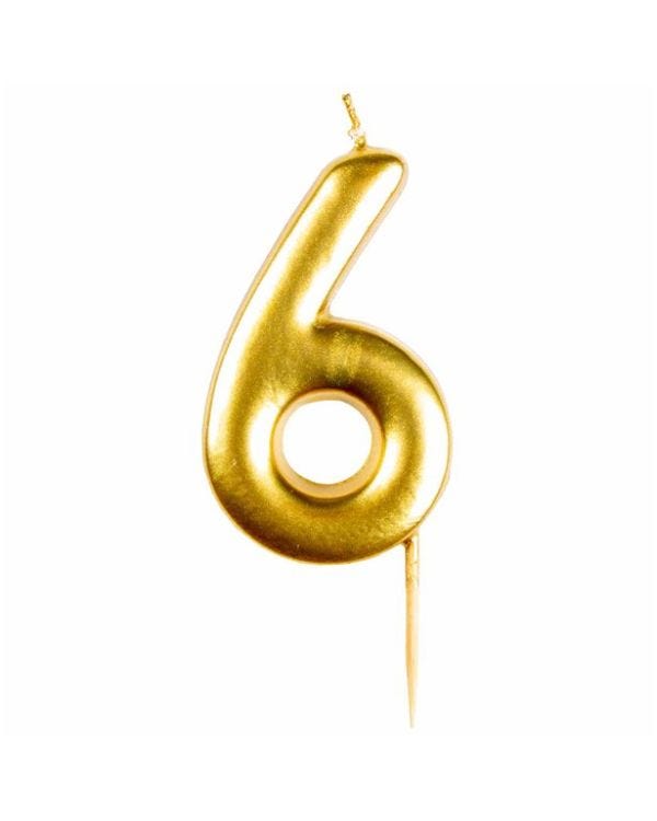 Number 6 Gold Candle