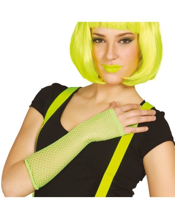 Long Neon Green Fishnet Gloves