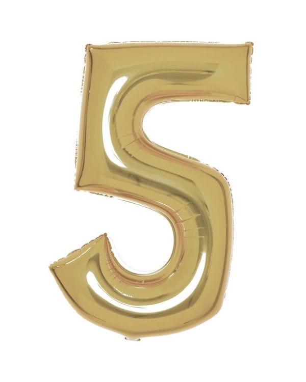 Number 5 White Gold Foil Balloon - 34&quot;