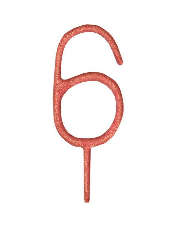 Rose Gold Sparkler Number 6 Candle - 17.8cm