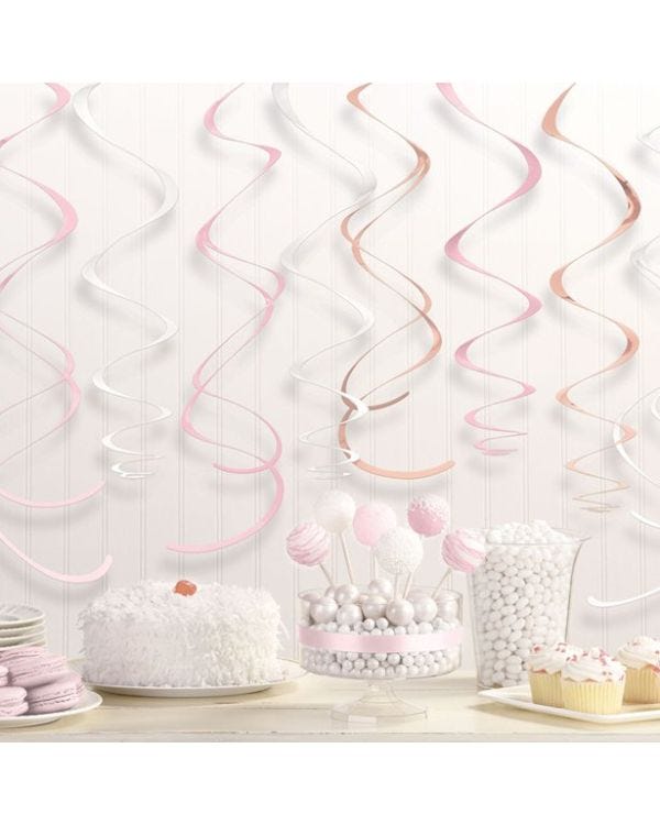 Rose Gold Blush Hanging Swirl Decorations - 56cm (12pk)