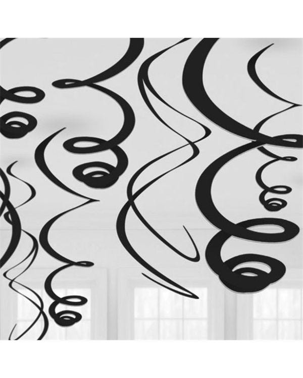Black Hanging Swirls Decoration - 55cm (12pk)