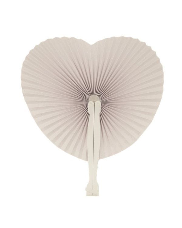 Hand Held White Heart Paper Fan - 14cm