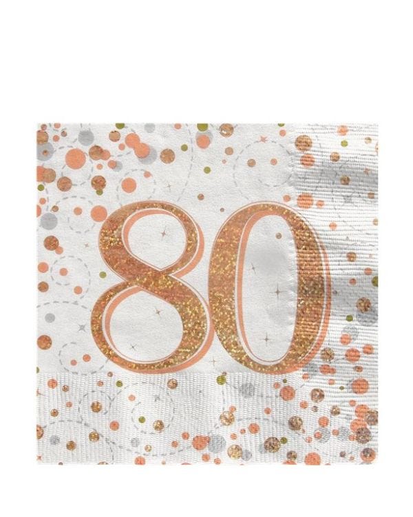 Sparking Fizz Gold Happy 80th Birthday Napkins - 33cm (16pk)
