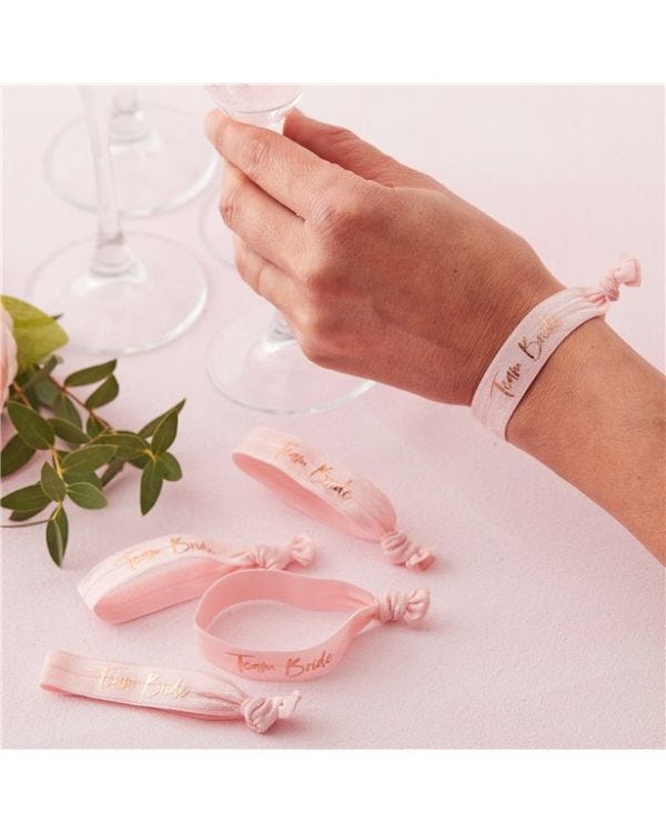 Floral Hen Party &#039;Team Bride&#039; Rose Gold Foiled Wristbands (5pk)