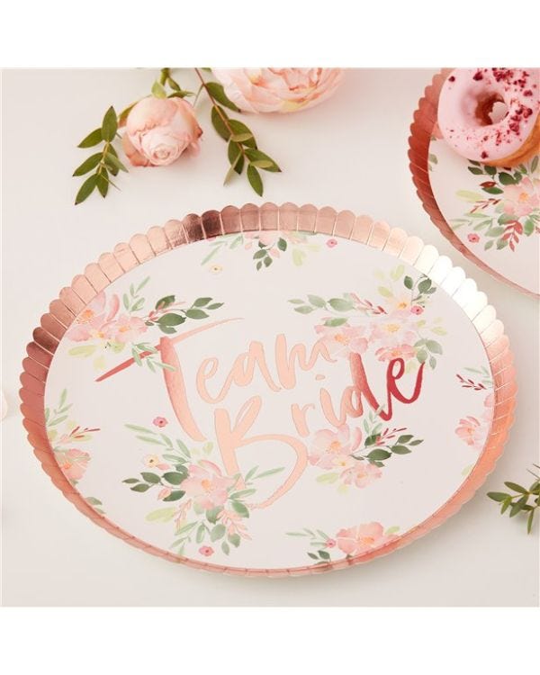 Floral Hen Party &#039;Team Bride&#039; Plates - 24cm (8pk)