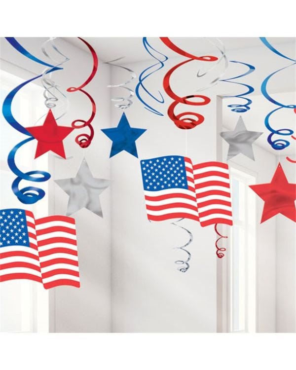 USA American Stars &amp; Stripes Hanging Swirls (30pk)