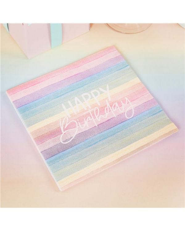 Eco Pastel Rainbow Happy Birthday Paper Napkins - 33cm (16pk)