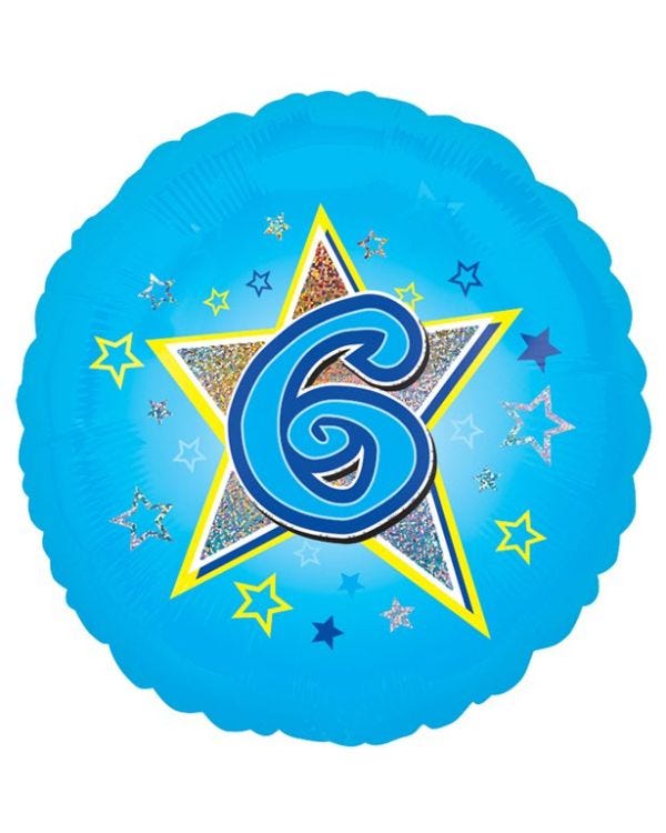 Age 6 Blue Stars Balloon - 18&quot; Foil