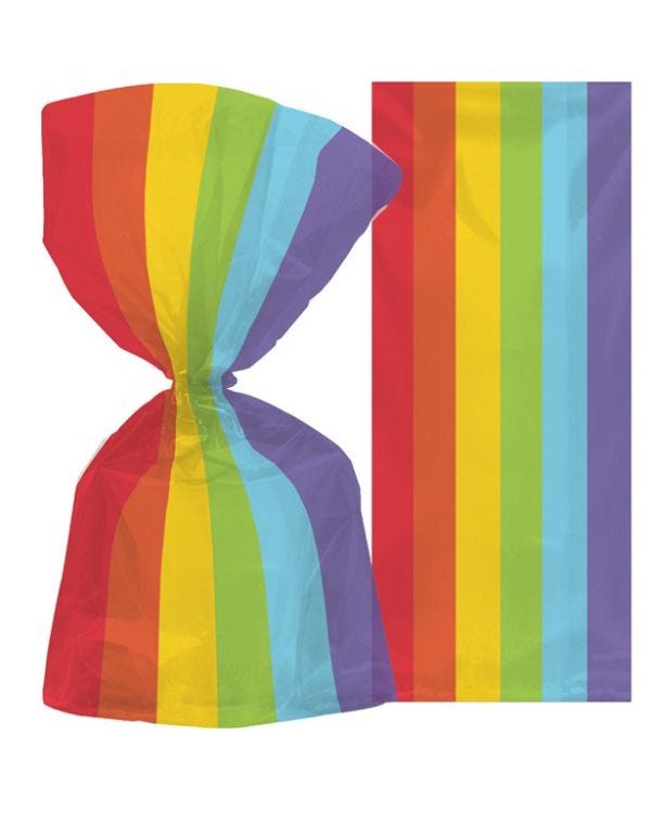 Large Rainbow Plastic Party Bags - 29cm (25pk)