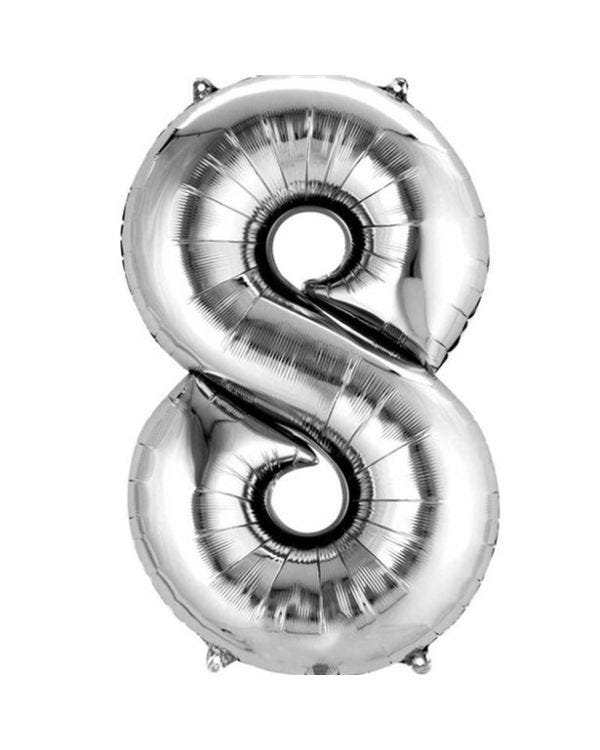 Silver Number 8 Balloon - 16&quot; Foil