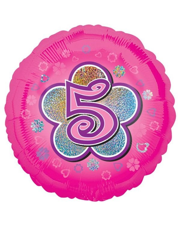 Age 5 Pink Flowers Balloon - 18&quot; Foil