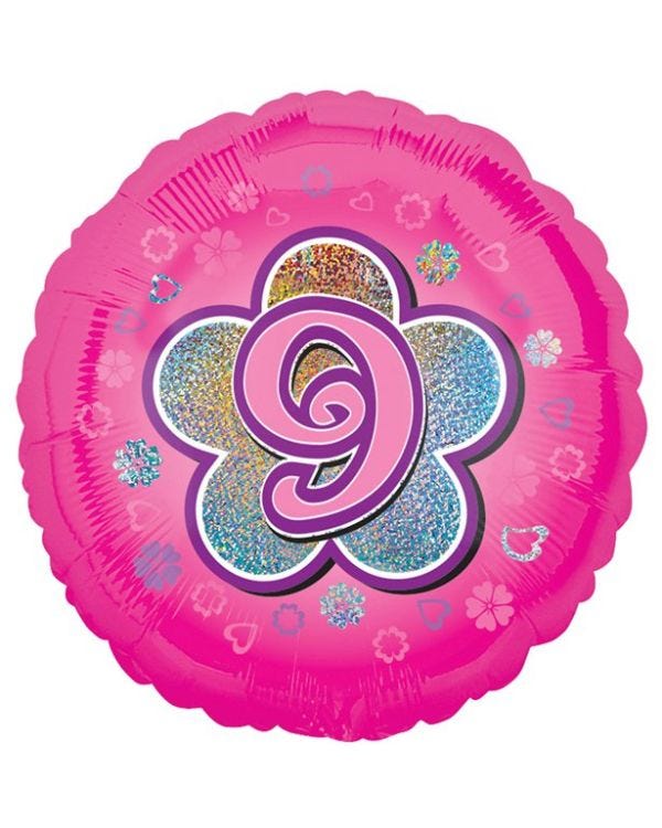 Age 9 Pink Flowers Balloon - 18&quot; Foil