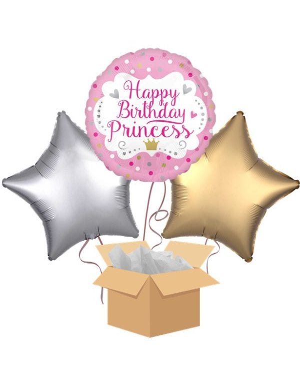 Princess Happy Birthday Balloon Bouquet - Delivered Inflated